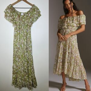 Anthropologie MISA Los Angeles Off-The-Shoulder Ruffle Midi Dress Size Small